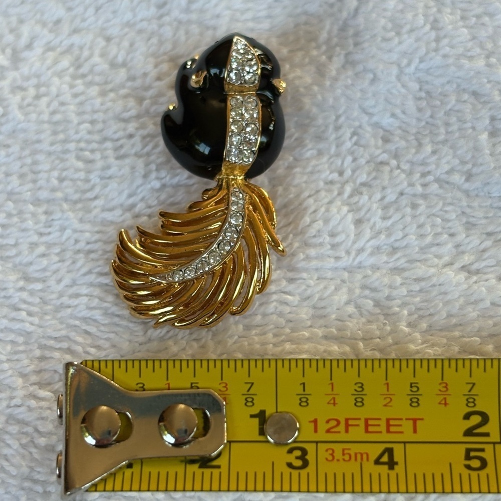 Vintage Puccini Black Enamel Skunk Brooch with Rhinestones - Picture 9 of 14